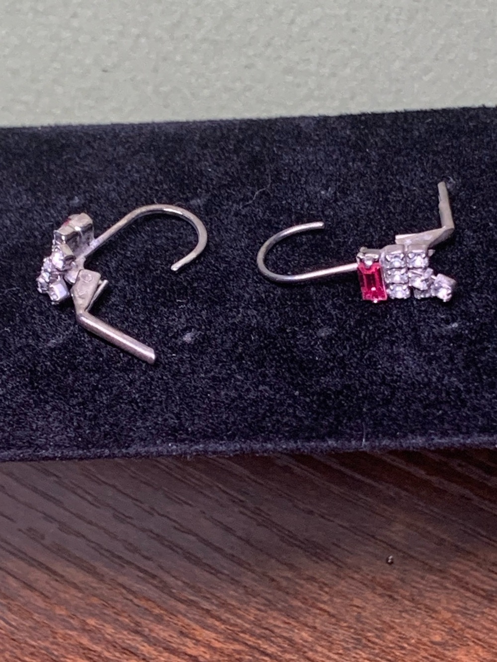 Silver-Tone Pink and Clear Gem Hook Earrings